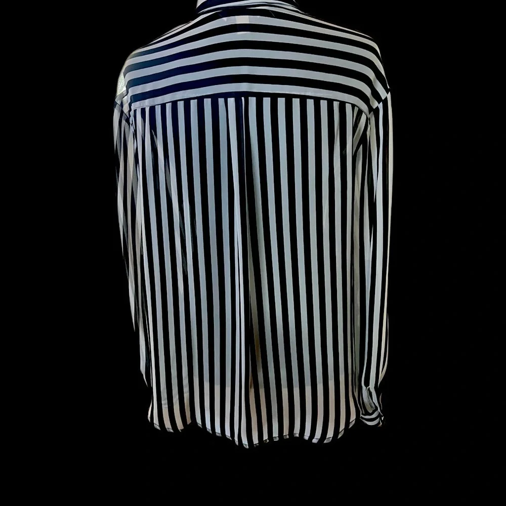 Black and White Striped Decree Button Down Long Sleeve Top Size L - Picture 2 of 4
